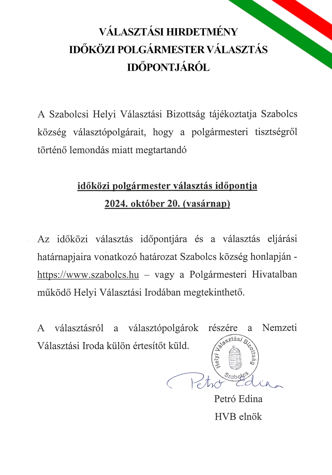 hirdetmeny idokozi